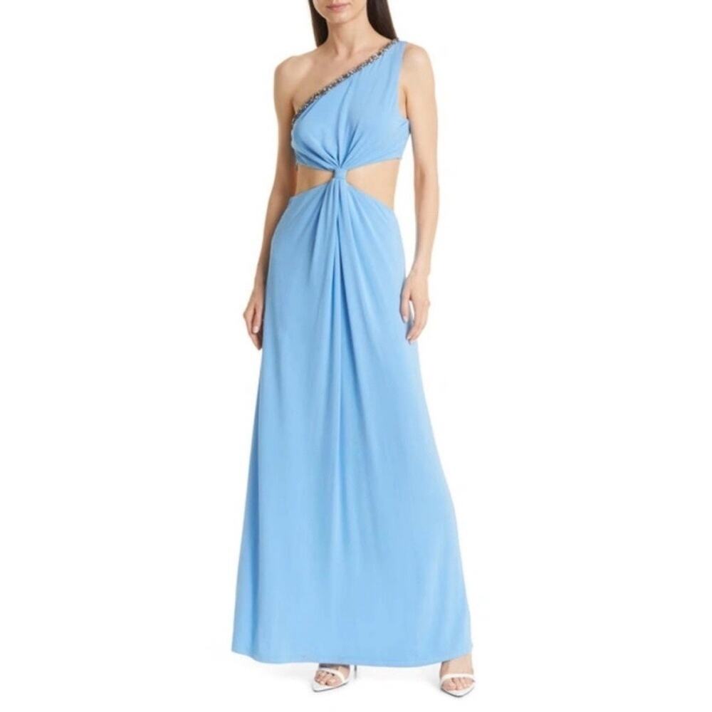 Ramy Brook Hailey One Shoulder Cutout Maxi Gown Blue NWOT Size 0
